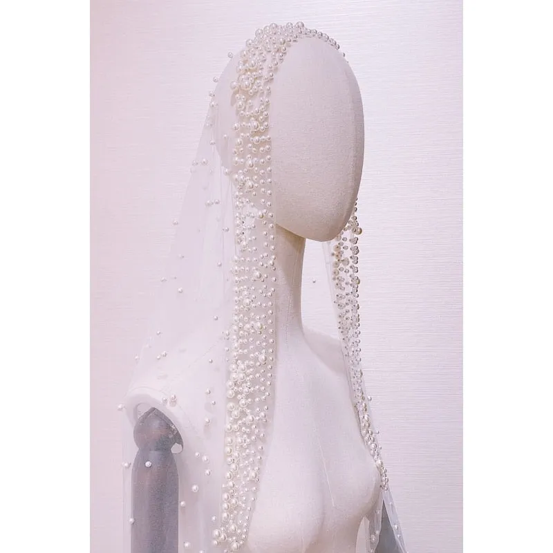 Pearl Beaded Cathedral Headpiece Veil